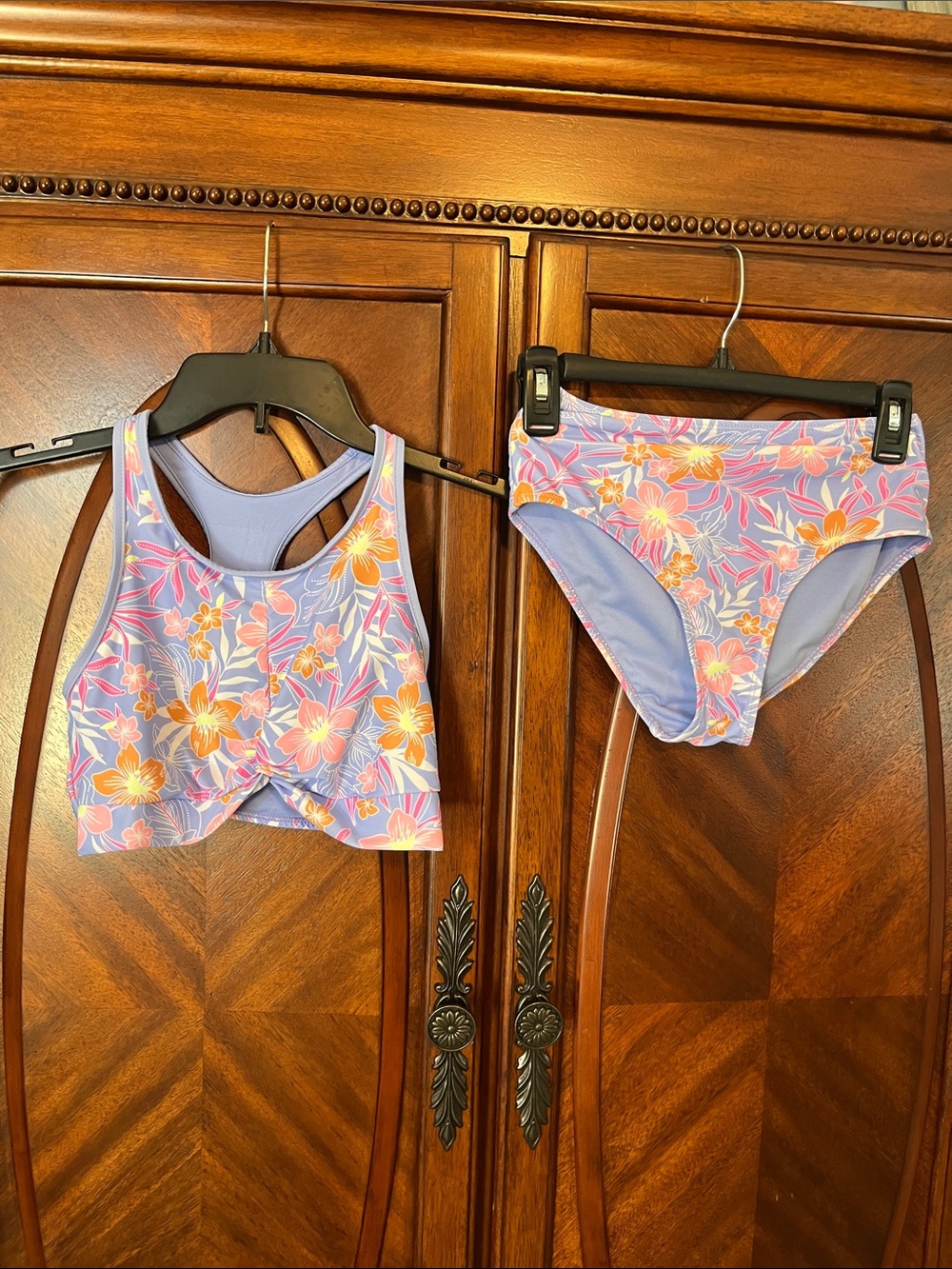 Hurley Girls Lavender Pink and Orange Floral 2 Piece Swim Set